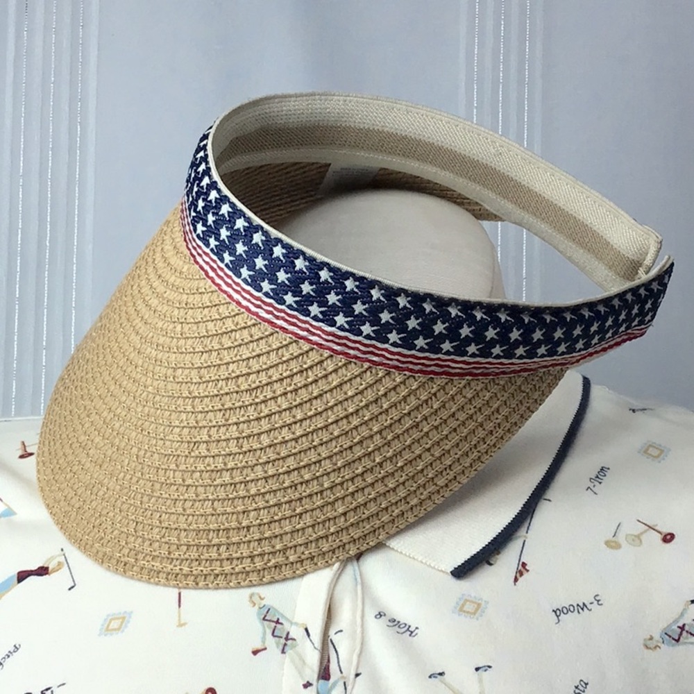 Vintage 🏹 Twig & Arrow Stars and Stripes Patterned Woven Visor Sun Hat Like New - Picture 7 of 8